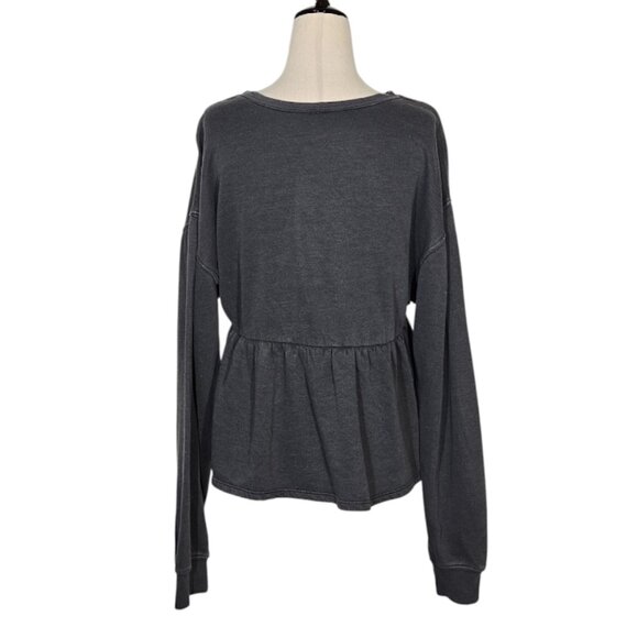 BP Peplum Crewneck Sweatshirt - Soft Black Casual Long Sleeve Top Size S NWOT - Picture 4 of 8
